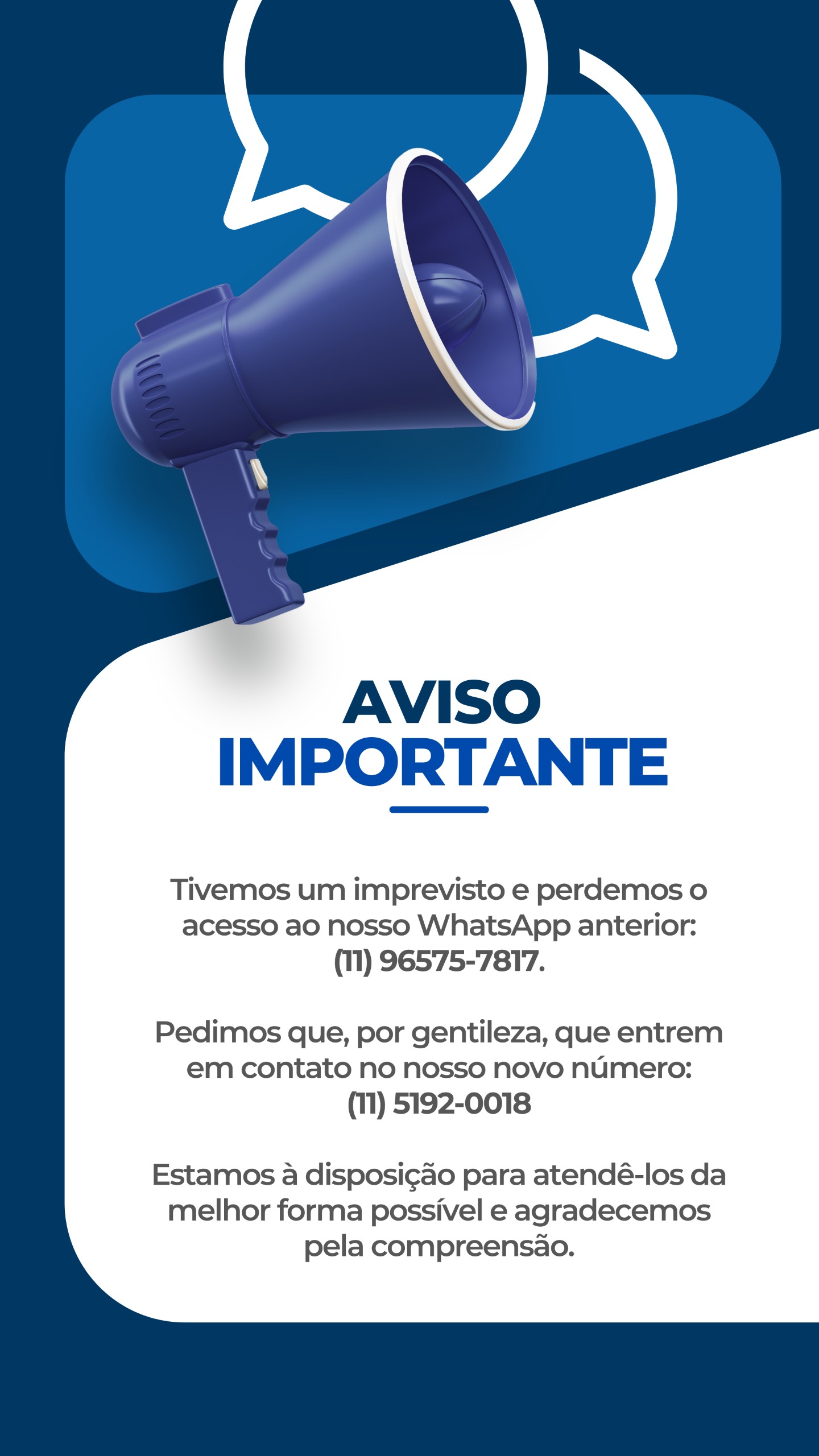 Aviso importante - novo telefone Unida Câmbio